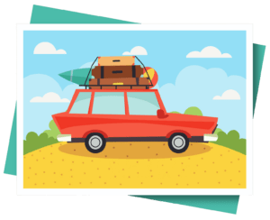 Cartoon image of red car on a Journey to Retirement