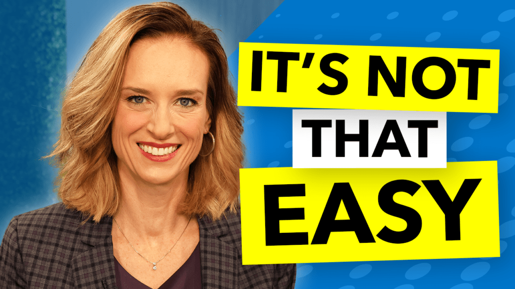 Blue background with text "It's Not That Easy" with headshot of host Molly Nelson smiling in a suit jacket
