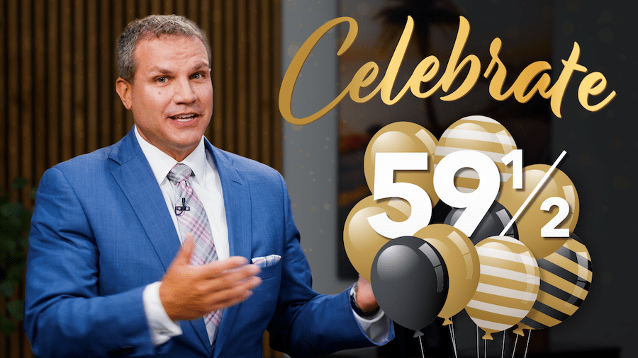 Man in blue suit talks about celebrating age 59 and a half