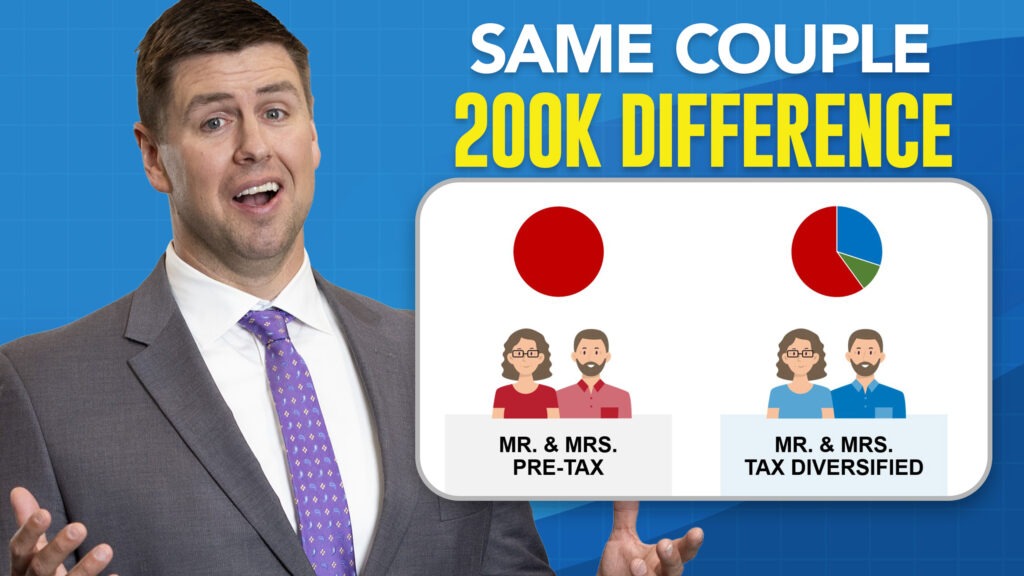 Man mid-sentence standing next to a visual example with the words "Same Couple 200K Difference" above it.
