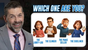 Man smiling next to the four types of investors.