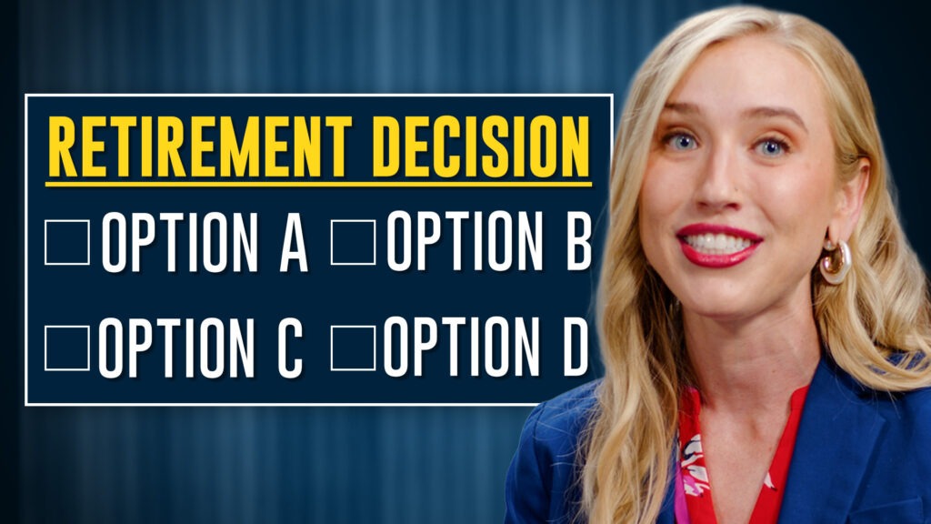 Woman standing next to a chart that is titled "Retirement Decision"