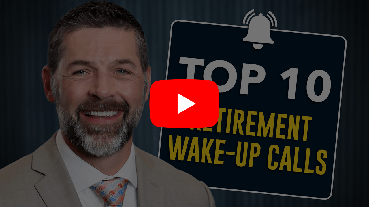 522blog_YT Thumbnail Man smiling next to an image that says "Top 10 Retirement Wake-Up Calls". YouTube play button overlaid.