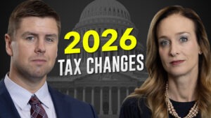 Man and woman standing next to eachother with the phrase "2026 tax changes" between them.