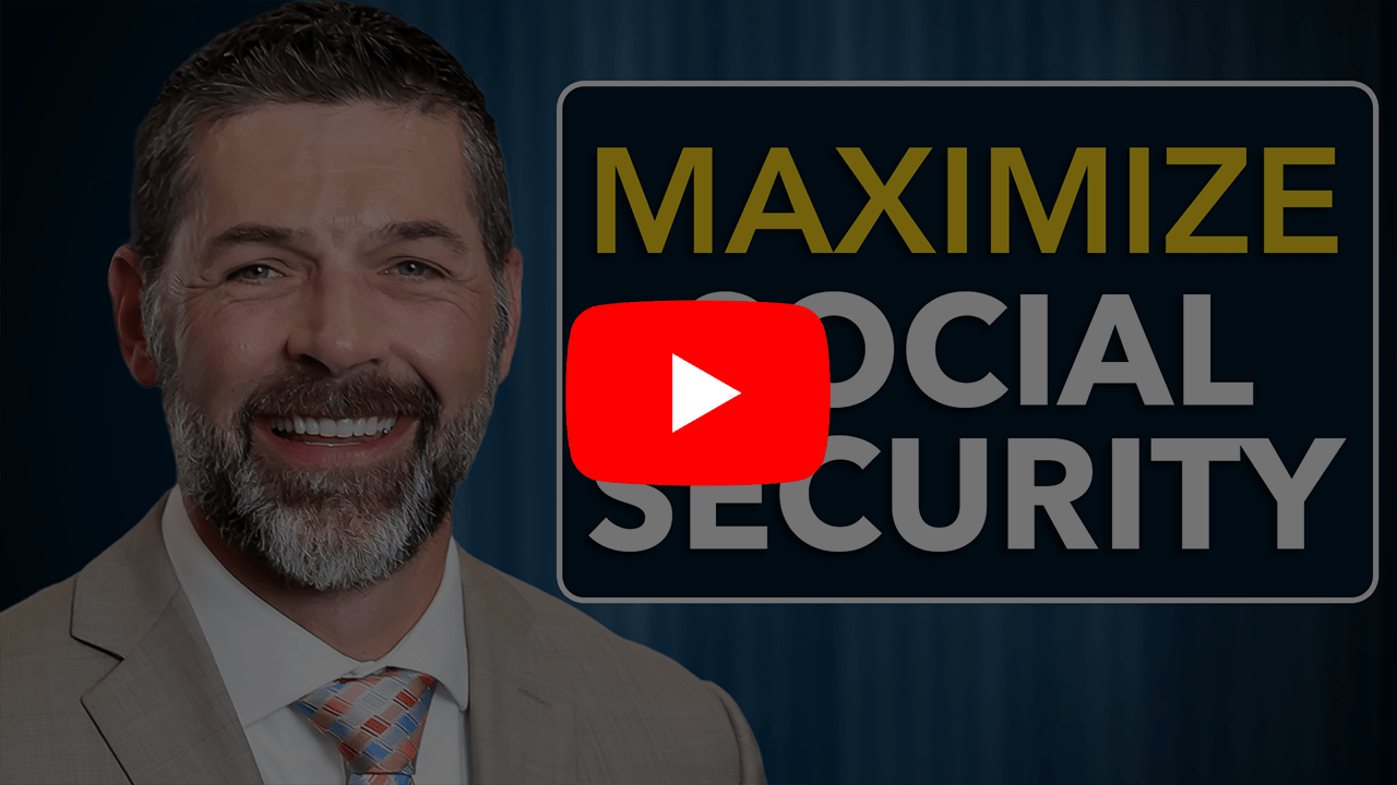 Man standing next to a text blurb that says "Maximize Social Security." with YouTube play button overlaid.