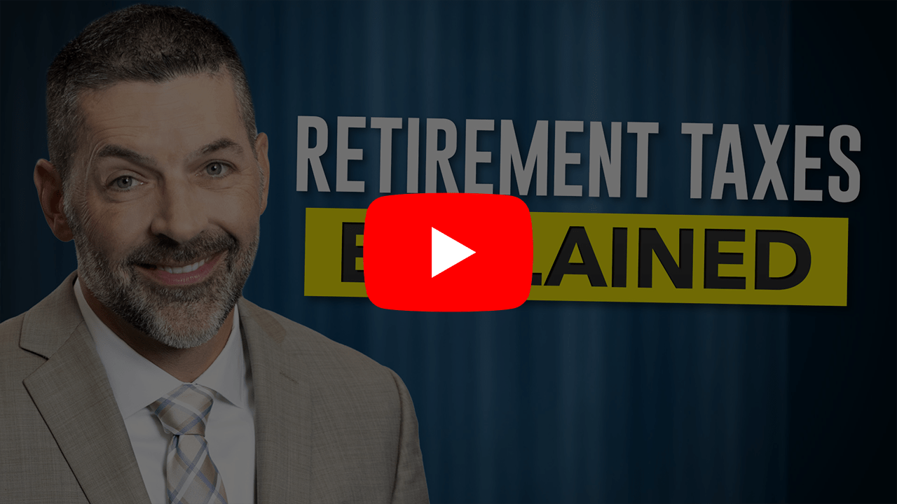 Man smiling standing next to the words "Retiremenet Taxes Explained"