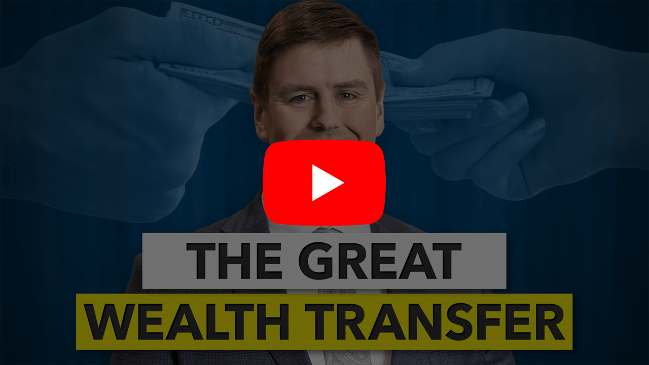 Man standing in front of a low opacity image of two hands exchanging cash with YouTube play button overlaid.