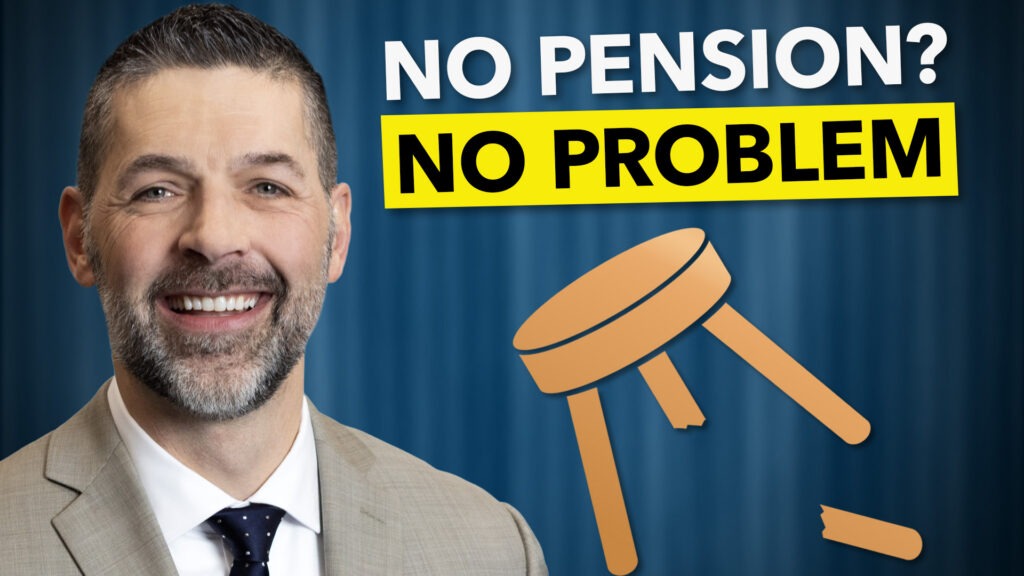 Man standing next to a broken broken tool with text that says "No Pension? No Problem"