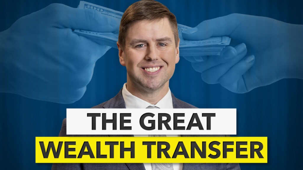 Man standing in front of a low opacity image of two hands exchanging cash.