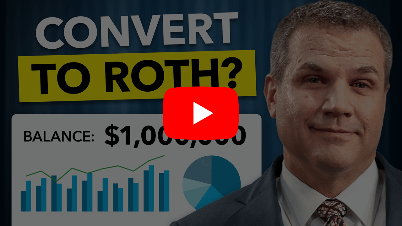 Man standing nect to a chart that reads, "balance: $1,000,000" with the YouTube play button overlaid.