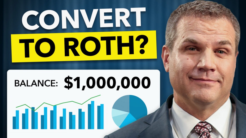 Man standing nect to a chart that reads, "balance: $1,000,000".