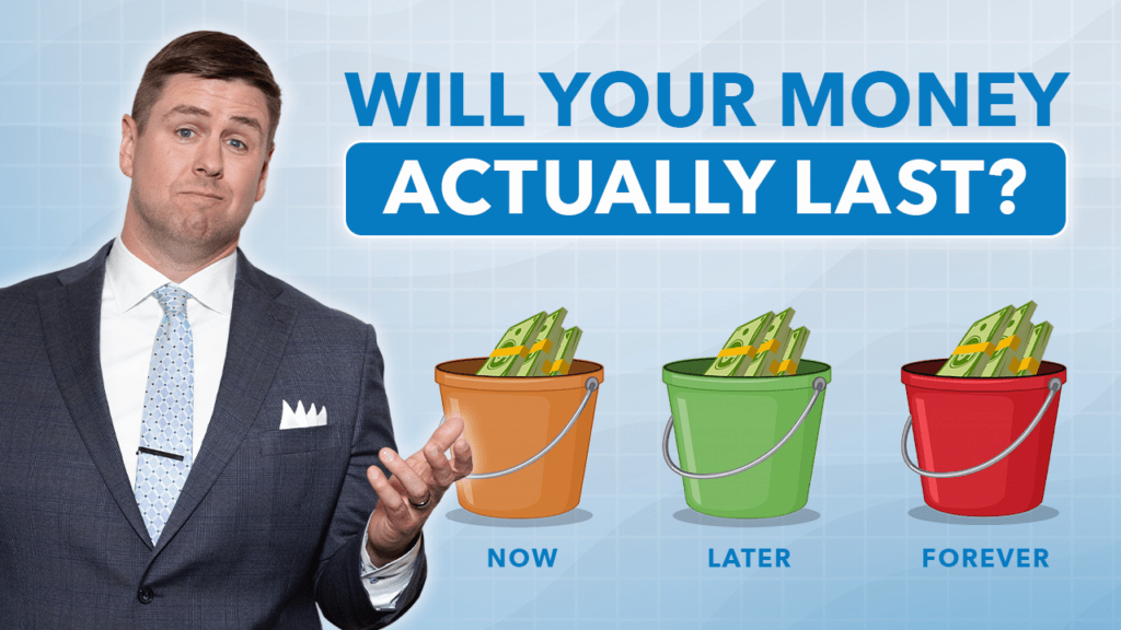 man standing next to buckets with a puzzled look on his face.