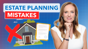 woman standing next to a house with a form and an "x".