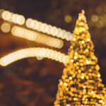 Christmas - texture background with light christmas market with text box