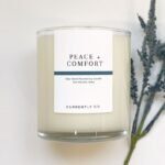peace and comfort scented candle with lavender sprig